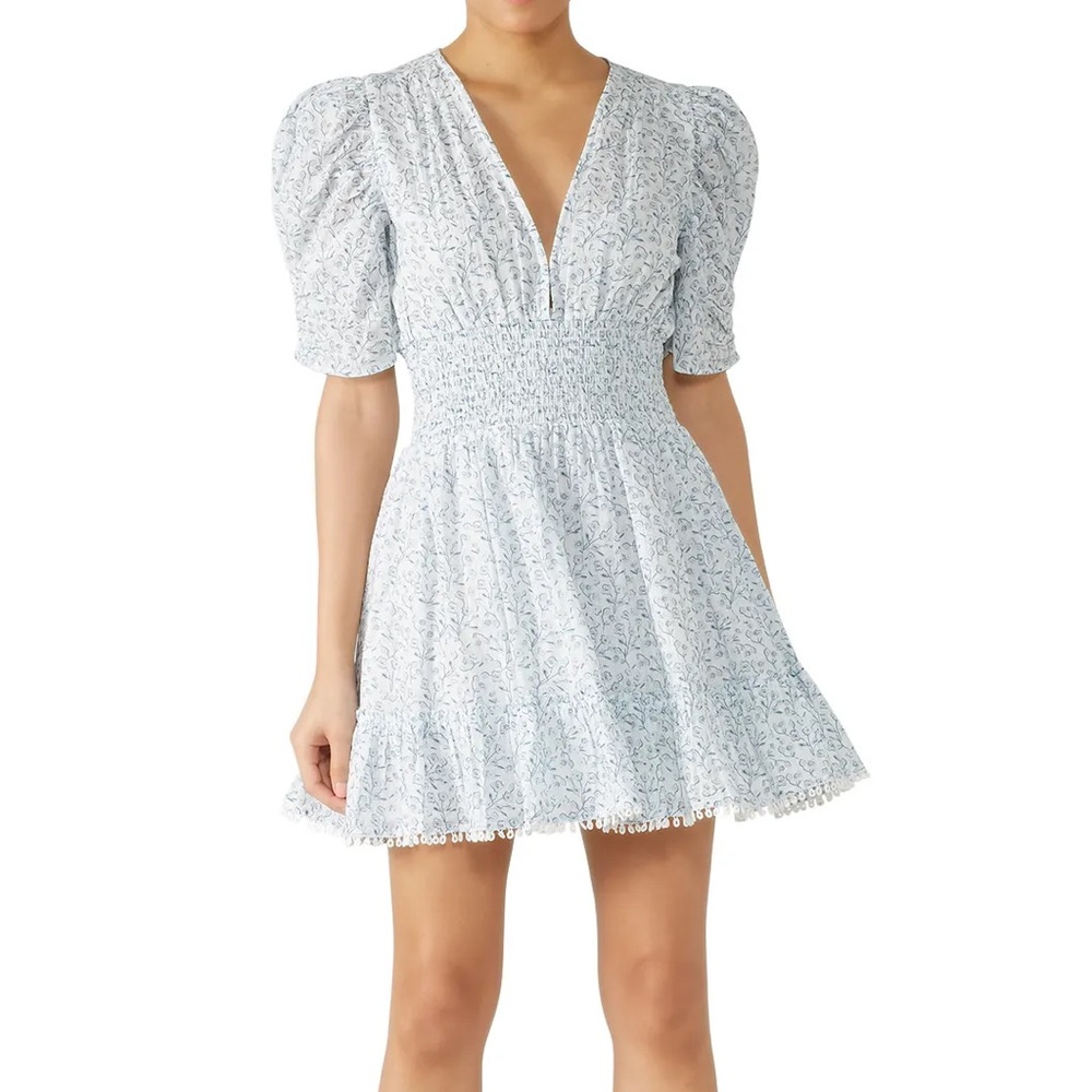 Cleobella Sadie XS White and Blue Mini Dress